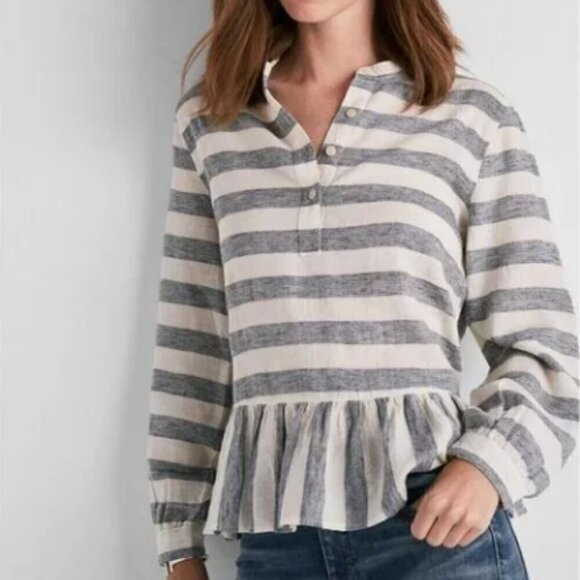 Lucky Brand Tops - Lucky Brand Long Sleeve Blue-Grey Stripe Peplum Top Size M